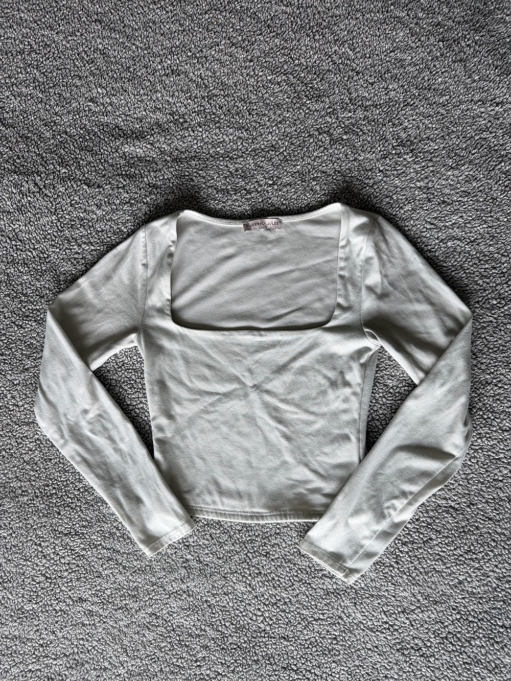 White Square Neck Long Sleeve Top